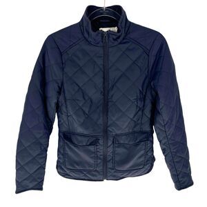 H&M Jacket Womens 2 Blue Navy Quilted Full Zip Pockets Classic Preppy